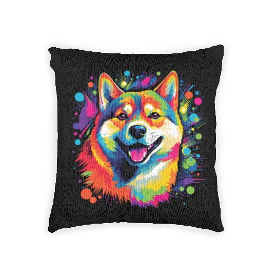 Watercolor Colorful Shiba Inu Woven Pillows