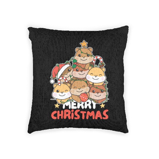 Hamster Christmas Tree Merry Christmas Woven Pillows