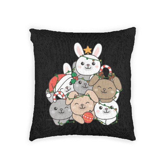 Bunny Christmas Tree Funny Animal Christmas Woven Pillows