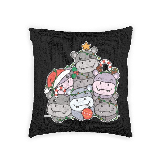 Hippo Christmas Tree Funny Animal Christmas Woven Pillows