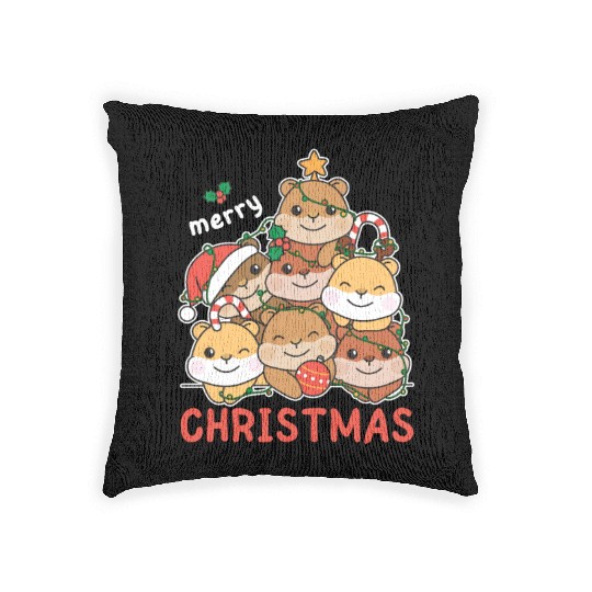 Hamster Christmas Tree Merry Christmas Woven Pillows