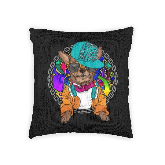 Street Dog Chihuahua Graffiti With Chain Dog Woven Pillows