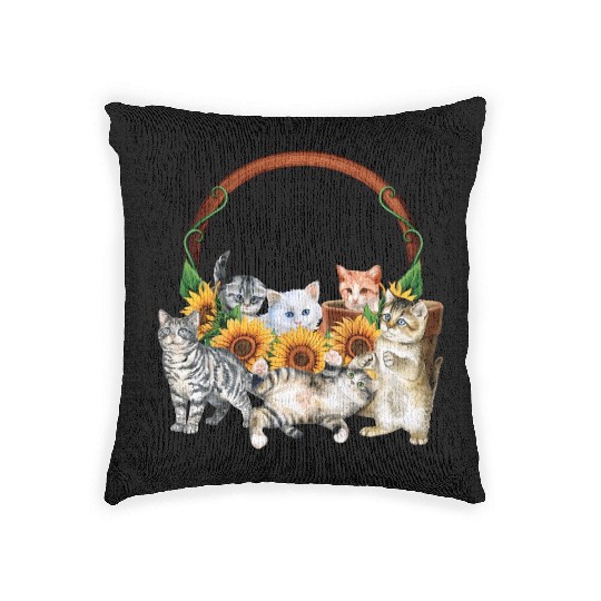 Kittens Sunflowers Gift For Cat LOver Woven Pillows