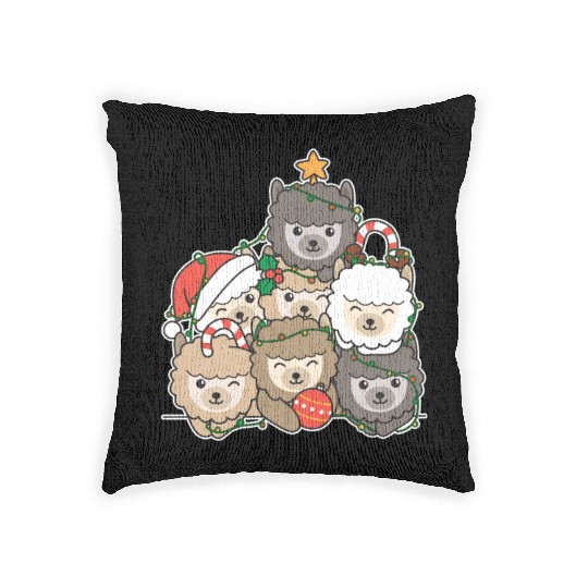 Alpaca Christmas Tree Funny Animal Christmas Woven Pillows
