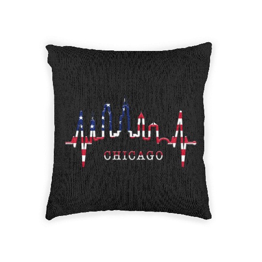 Chicago Skyline Heartbeat USA Heart I Love Chicago Woven Pillows