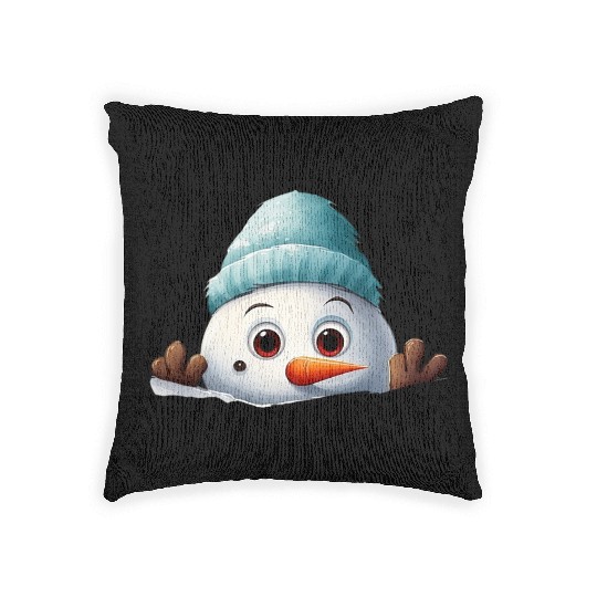 Snowman Christmas watercolor Santa hat Woven Pillows