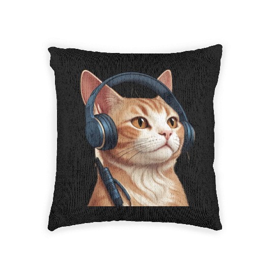 Music Lover Cat V II on Unisex Poly Cotton Woven Pillows