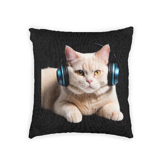 Music Lover Cat V II on Unisex Poly Cotton Woven Pillows