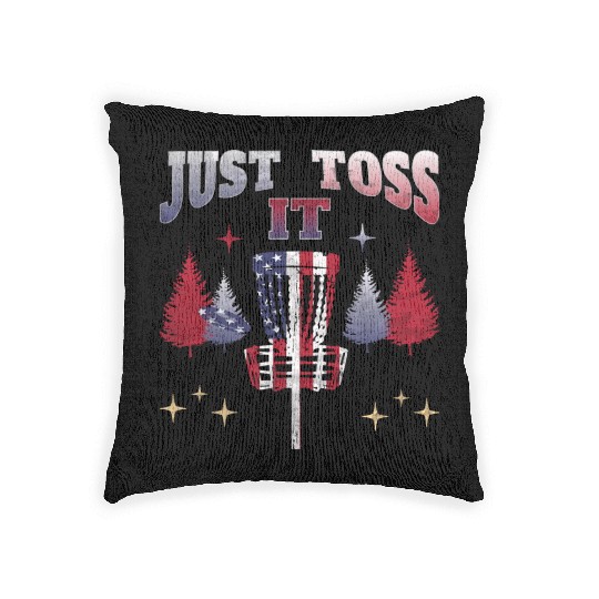 Just Toss It - american flag disc golf basket Woven Pillows