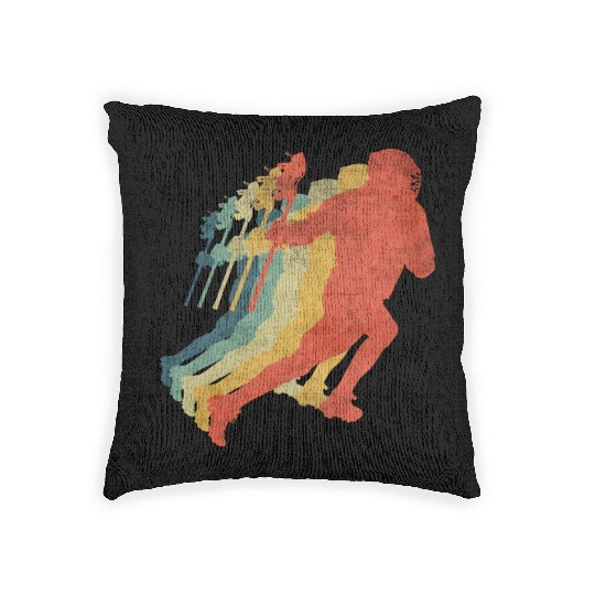 Lacrosse Player Running Retro Vintage Color Woven Pillows