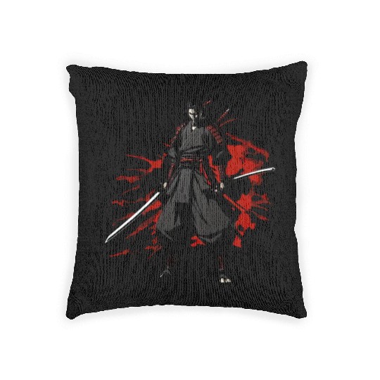 Anime Samurai Hero in Black Kimono Woven Pillows