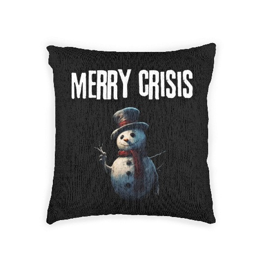 merry crisis, snowman, humorous, merry christmas Woven Pillows