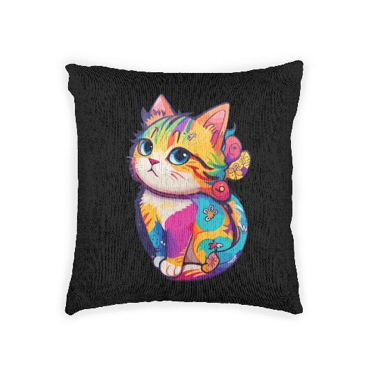 Colorful Cute cat for cat Lovers Woven Pillows