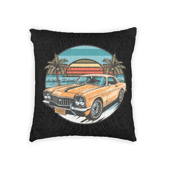 Retro classic car Miami street design Woven Pillows