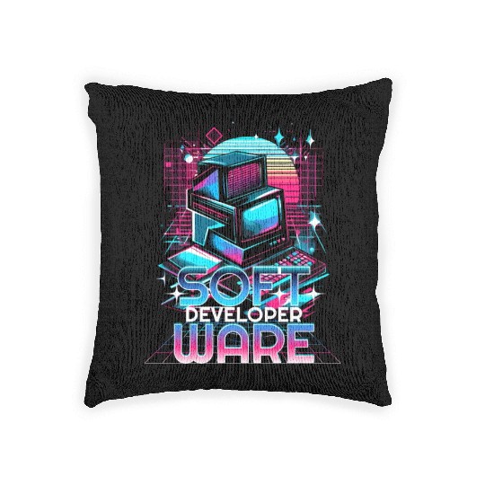 Retro Neon Software Developer Vibes 90s Woven Pillows
