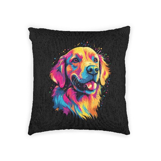 Watercolor Colorful Golden Retriever Woven Pillows