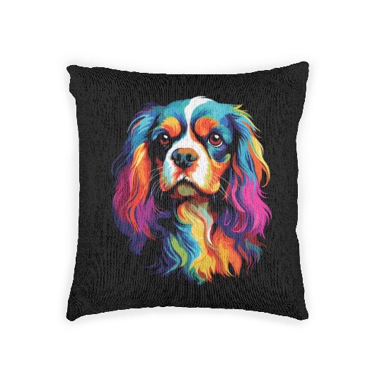 Watercolor Colorful Cavalier King Charles Spaniel Woven Pillows