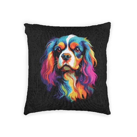 Watercolor Colorful Cavalier King Charles Spaniel Woven Pillows