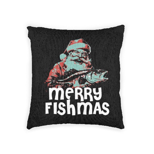 Funny Santa Claus Fishing Merry Fishmas Christmas Woven Pillows