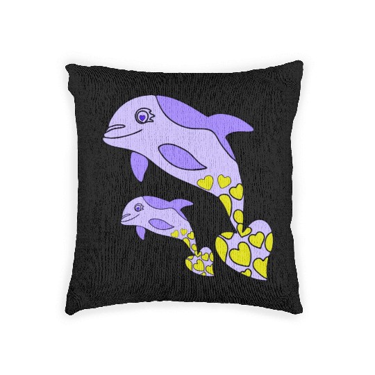 The Endearing Dance of Dolphin Mom and Kid Woven Pillows