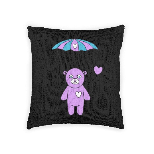 Cheerful Purple Teddy bear with a Heart Balloon Woven Pillows