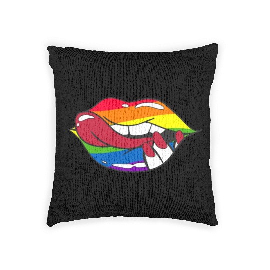 LGBTQ Rainbow Pride Flag Funny Sexy Lips Woven Pillows