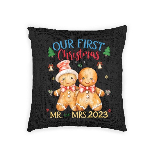 gingerbread couple first Christmas Mr. and Mrs. Woven Pillows