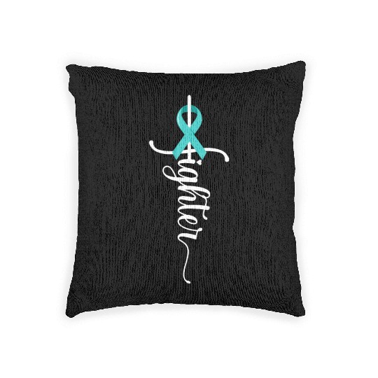 Fighter Christian Cross Warrior Ovarian Cancer Woven Pillows