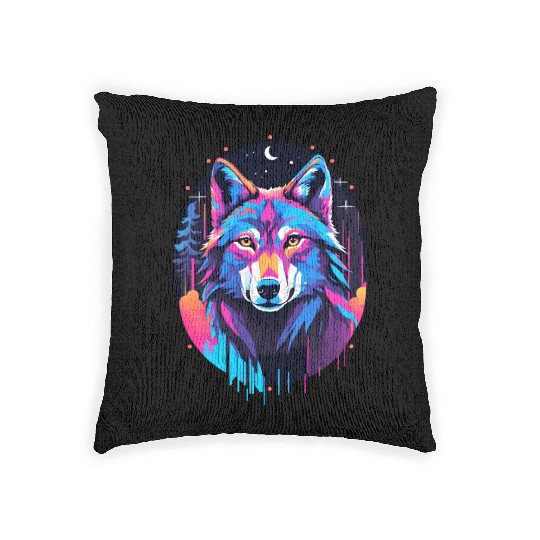 Eerie Blacklight Wolf Woven Pillows - Neon Colors