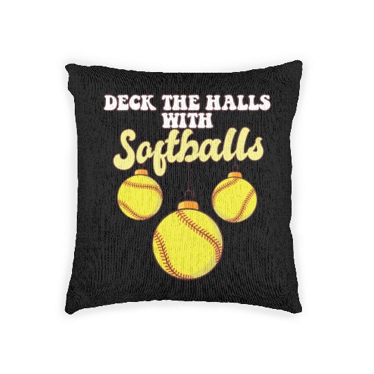 Softball Player Catcher Christmas Balls Deck The Woven Pillows