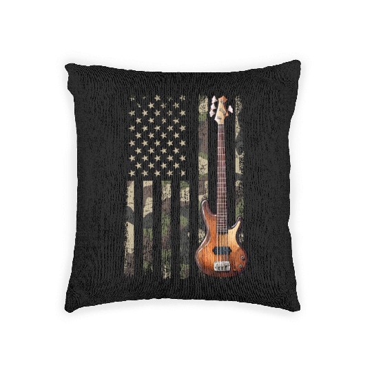 bass guitar american flag, funny bass player Woven Pillows