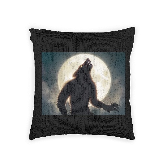 Werewolf standing in front of the moon Woven Pillows