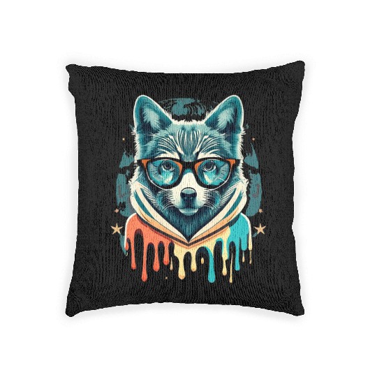 Hipster Wolf Drip Woven Pillows