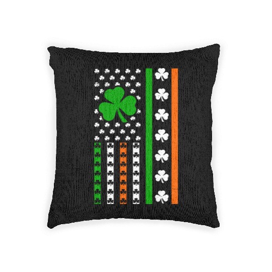 Irish American Flag Ireland Lucky Clover Shamrocks Woven Pillows