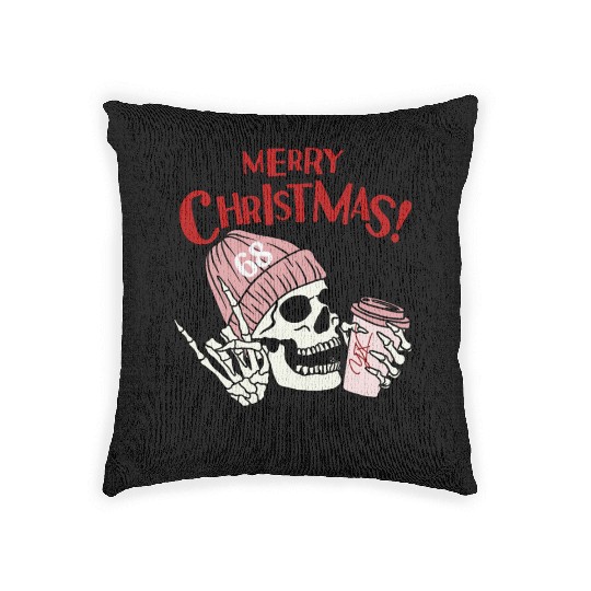 Funny Merry Christmas skull Woven Pillows