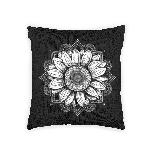Sunflower Gardening Mandala Inspirational Zen Woven Pillows