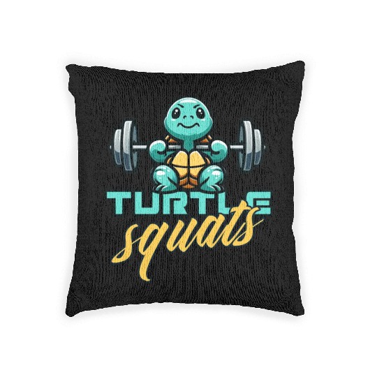 Turtle squats funny gym animals Woven Pillows
