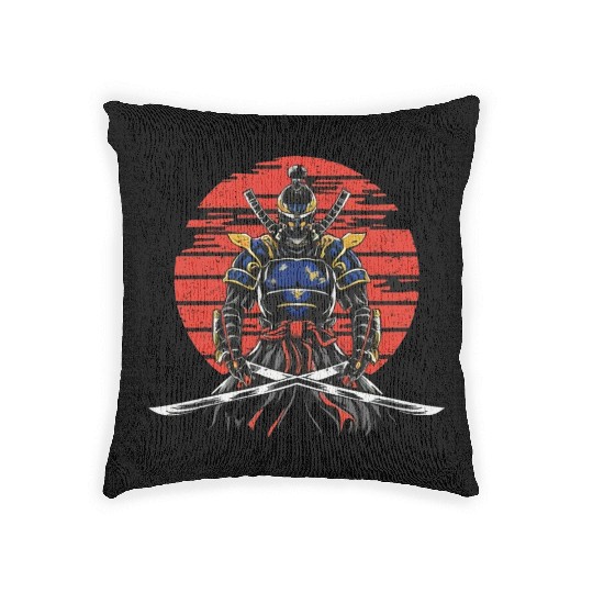 Japanese katana warrior Woven Pillows
