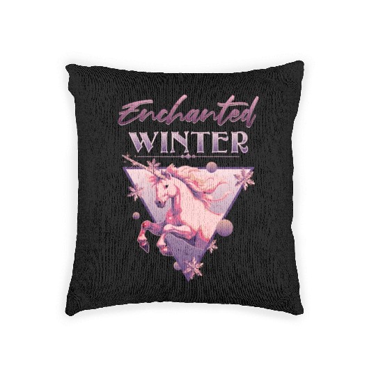 Enchanted Winter 80s Retro Lilac Unicorn Woven Pillows