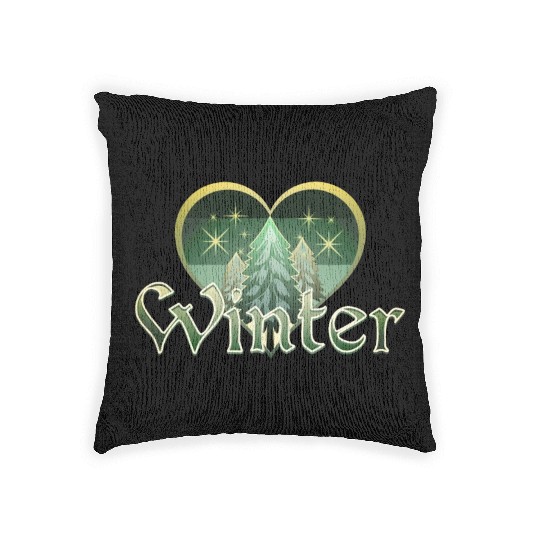 Winter Heart Evergreen Retro Sunset Woven Pillows