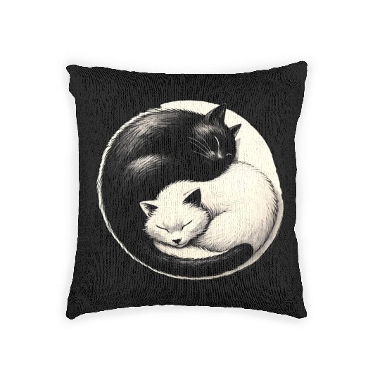 Yin and yang cats sleeping Woven Pillows