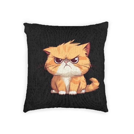 Cat is realy grumpy - A orange grumpy cat Woven Pillows