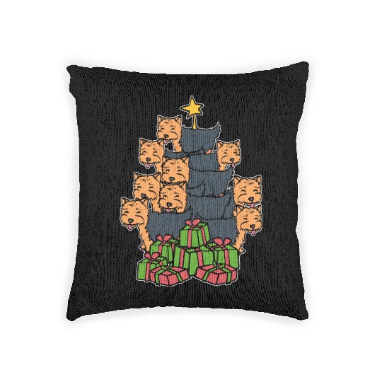 Yorkie Christmas Tree Holiday Person Gift Woven Pillows