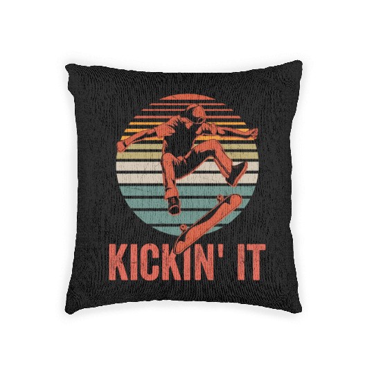 Kickin' It Skateboard Skater Skateboarding Woven Pillows