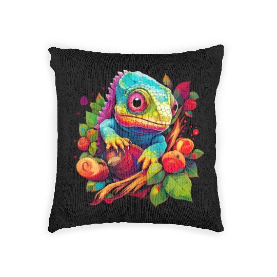 Cute Chameleon for Lizard Pet Lover Woven Pillows