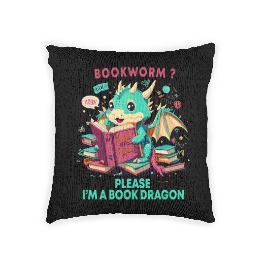 bookworm Please I'm A Book Dragon, Unisex graphic Woven Pillows