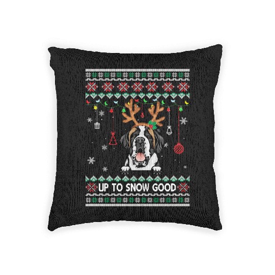 Saint Bernard Dog Reindeer Ugly Christmas Xmas Woven Pillows