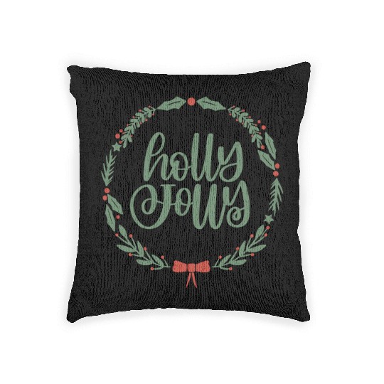 Holly Jolly Sage Green Christmas Wreath Fun Woven Pillows