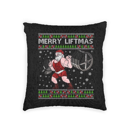MERRY LIFTMAS Funny Strong Santa Claus Woven Pillows