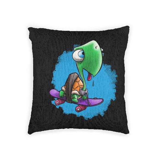 Cuty turtle on a skate go faster and thirsty Woven Pillows